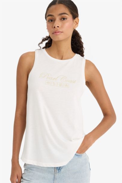 Relax Fit Slogan Crew Neck Tank Top