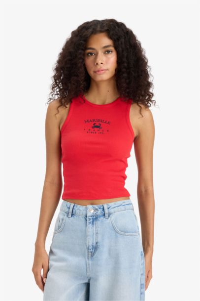 Slim Fit Printed Halter Neck Corduroy Tank Top