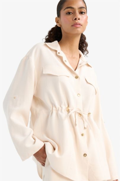 Regular Fit Elastic Waist Tencel Thin Jacket