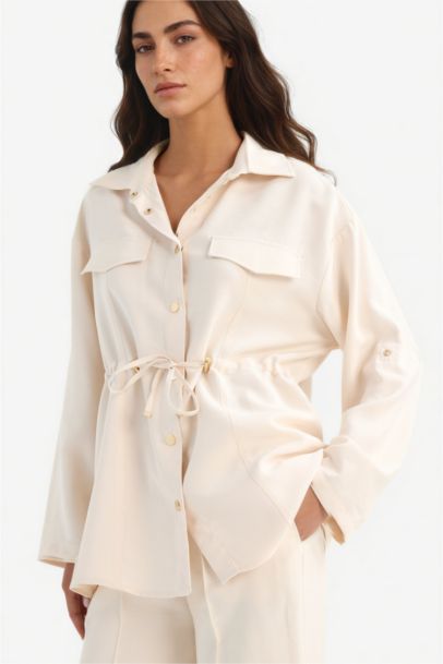 Regular Fit Elastic Waist Tencel Thin Jacket