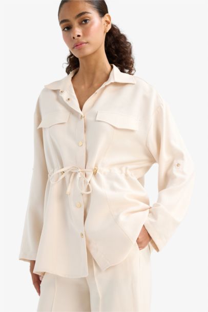 Regular Fit Elastic Waist Tencel Thin Jacket