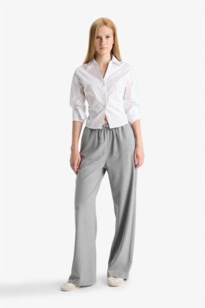 بنطلون وايد ليج برجل واسع وخصر عادي