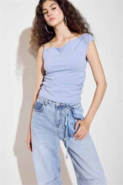 Asymmetric Crepe One Shoulder Tank Top