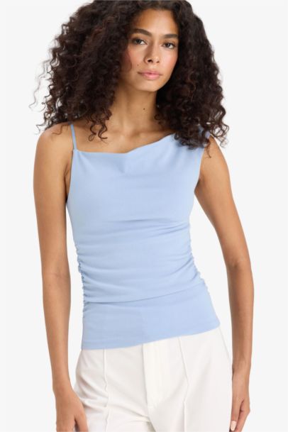 Asymmetric Crepe One Shoulder Tank Top