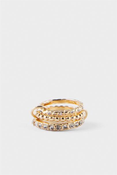 Woman Golden Ring 3 Pieces With Stones