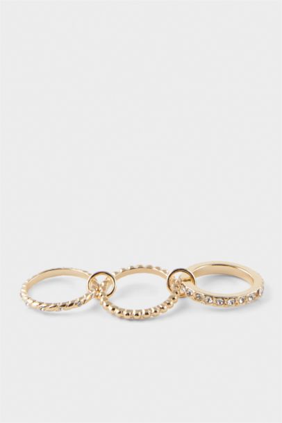 Woman Golden Ring 3 Pieces With Stones