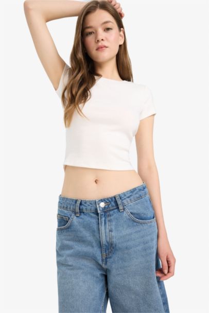 Fitted Bisiklet Yaka 2'li Ribana Kısa Kollu Tişört