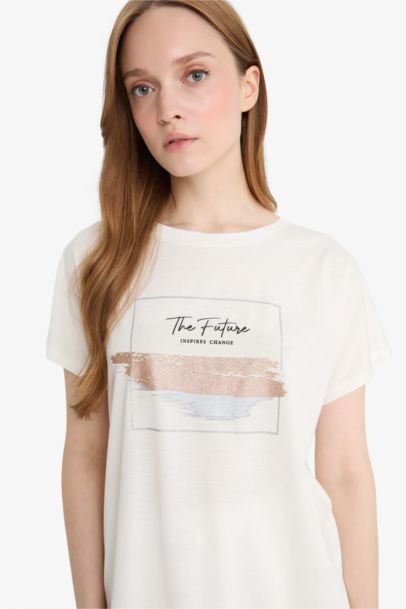 Regular Fit Crew Neck Printed Short Sleeve T-Shirt