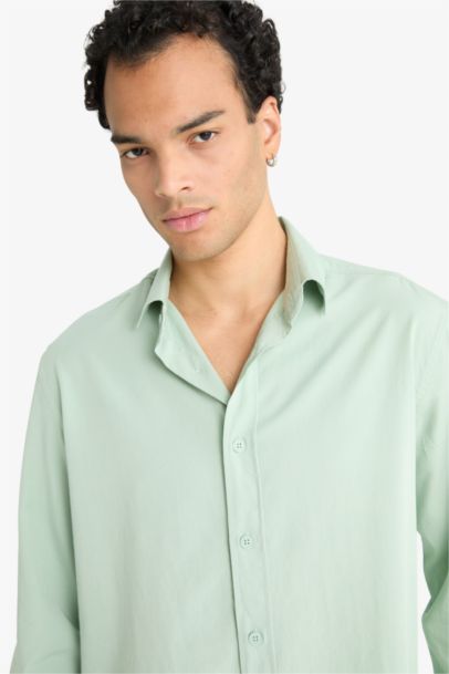 Regular Fıt Polo Yaka Dokuma Uzun Kollu Gömlek