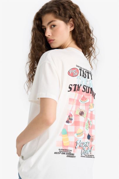 Oversize Fit Crew Neck Back Printed T-Shirt