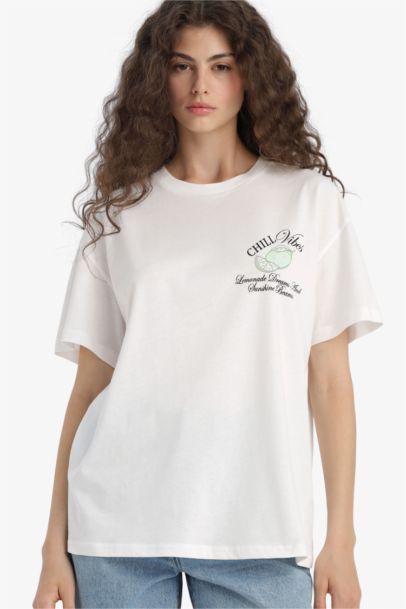 Oversize Fit Crew Neck Back Printed T-Shirt