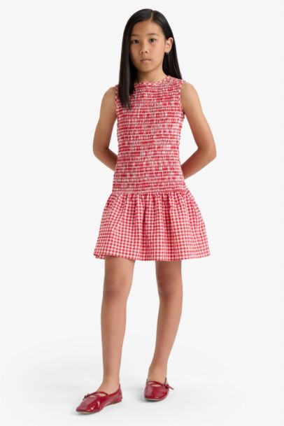 Girl Crew Neck Checkered Sleeveless Dress