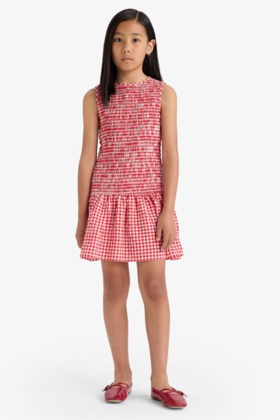 Girl Crew Neck Checkered Sleeveless Dress