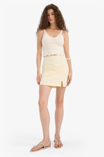Pencil Skirt Linen Look Lined Normal Waist Mini Skirt