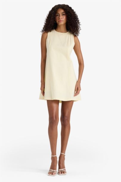 Crew Neck Linen Look Mini Dress