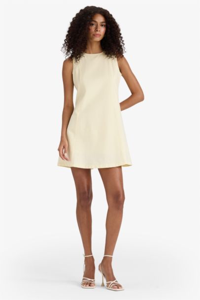 Crew Neck Linen Look Mini Dress