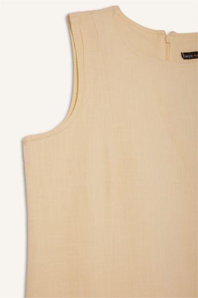 Crew Neck Linen Look Mini Dress