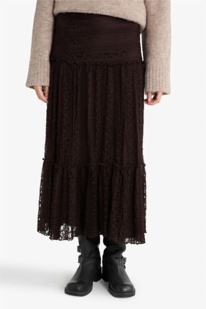 A Kesim Dantel Midi Etek
