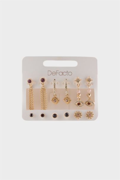 Woman 6 Piece Golden Earrings