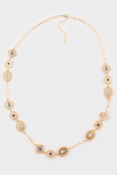 Woman Golden Necklace With Stones