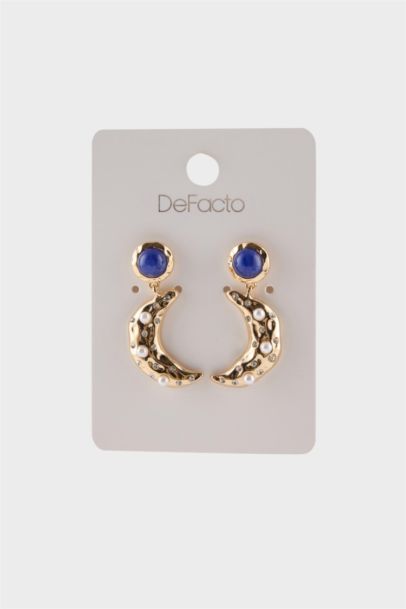 Woman Golden Earrings With Blue Stone