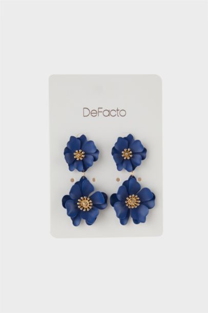 Woman Navy Blue Flower Earrings