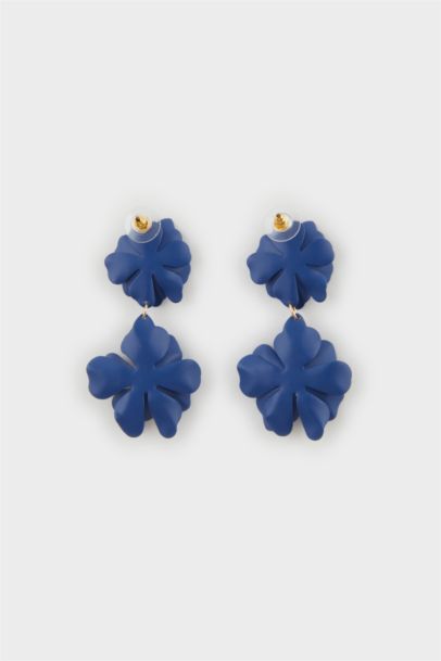 Woman Navy Blue Flower Earrings