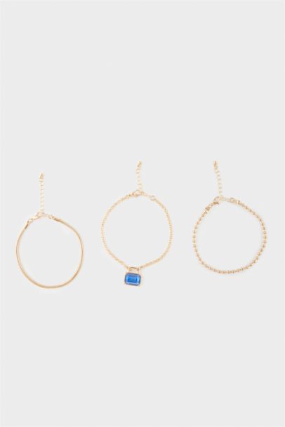 Woman 3 Piece Golden Bracelets With Blue Stones
