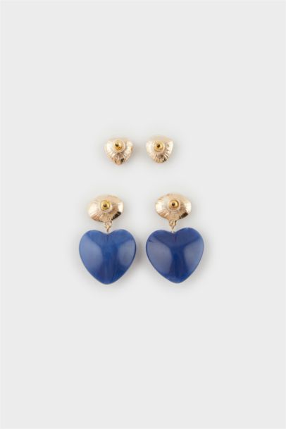 Woman 2 Piece Blue Heart Earrings