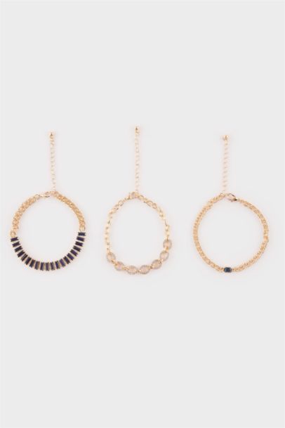 Woman 3 Piece Golden Bracelets With Stones