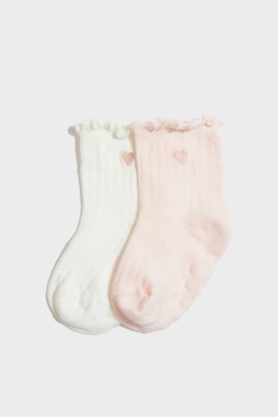 Lot de 2 Chaussettes longues en coton antidérapantes pour bébé fille