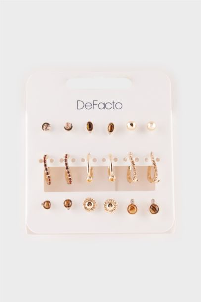 Woman 9 Piece Stone Gold Earringss