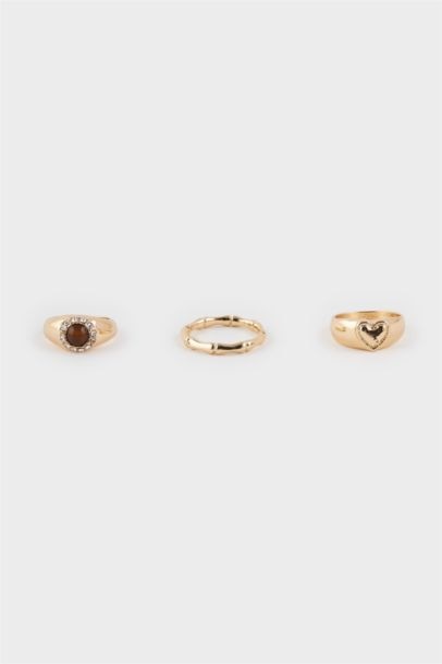 Woman 3 Piece Golden Rings With Stones