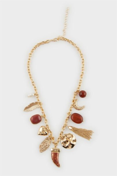 Woman Brown Stone Gold Necklace