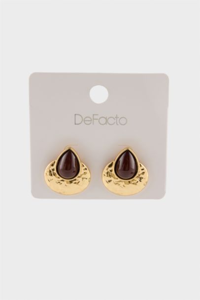 Woman Black Stone Gold Earringss