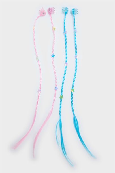 4'lü Saç Detaylı Pembe Mavi Mandal Toka Kız Çocuk