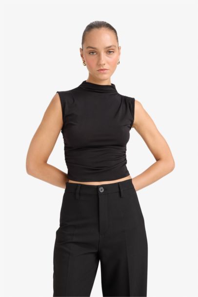 Slim Fit Half Turtleneck Sleeveless Blouse