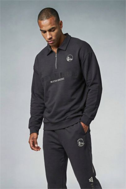 NBA Golden State Warrıors Boxy Fıt Polo Yaka Skuba Dalgıç Kumaş Sweatshirt