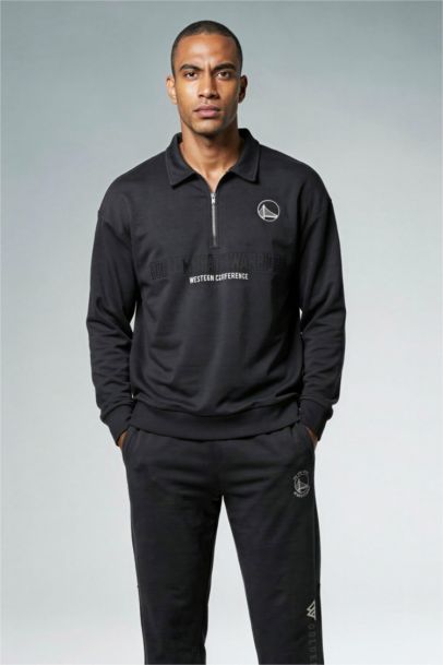 NBA Golden State Warrıors Boxy Fıt Polo Yaka Skuba Dalgıç Kumaş Sweatshirt