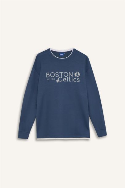 NBA Boston Celtıcs Boxy Fıt Bisiklet Yaka Skuba Dalgıç Kumaş Sweatshirt