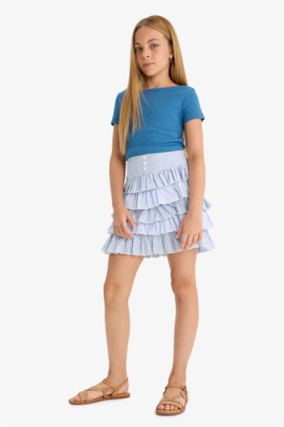 Girl Fitted Boat Neck Rib Short Sleeve T-Shirt