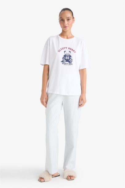 Regular Fit Bisiklet Yaka Baskılı Kısa Kollu Pijama Üstü