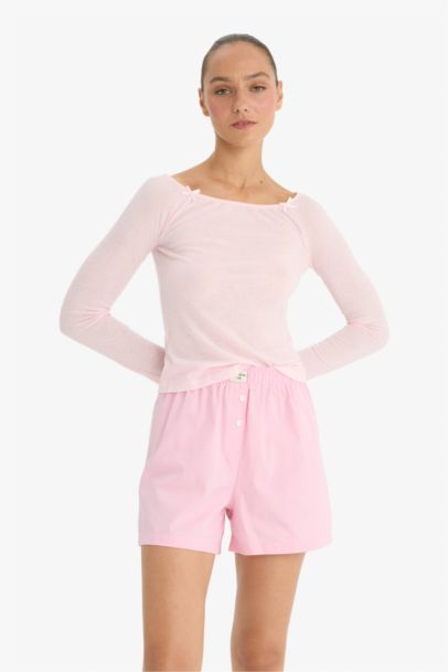 Regular Fit Kayık Yaka Uzun Kollu Ribana Pijama Üstü