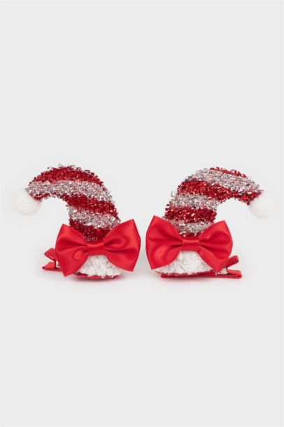 Woman 2 piece Christmas Candy Cane Themed Hair Clip