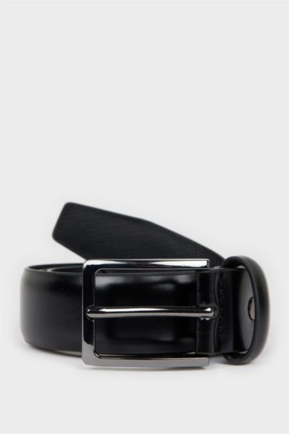 Man Rectangle Clasp Faux Leather Belt