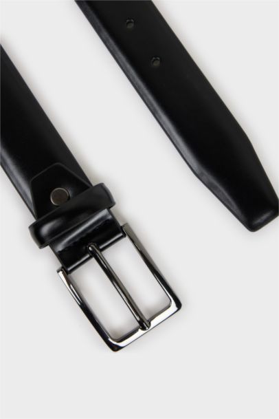 Man Rectangle Clasp Faux Leather Belt