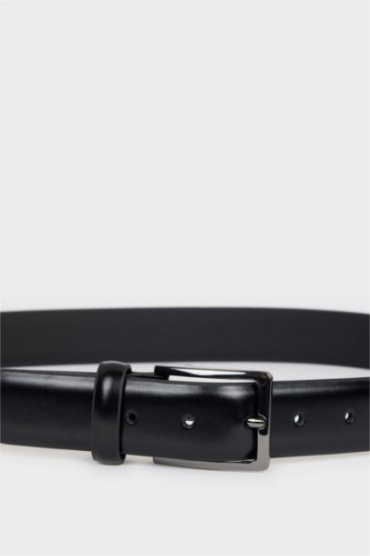 Man Rectangle Clasp Faux Leather Belt