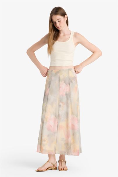 A-Line Floral Regular Waist Tulle Maxi Skirt
