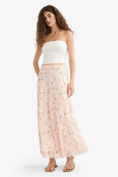 Юбка макси стандартной посадки из тюля с цветочным принтом
