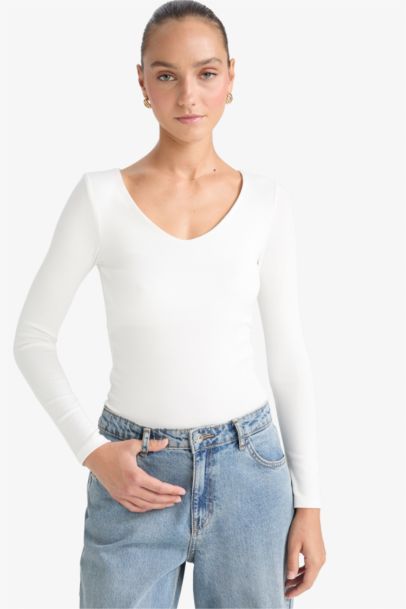 Slım Fıt Basıc Düz Modal Uzun Kollu Tişört